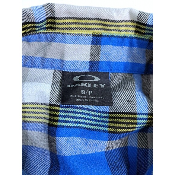 Oakley Men's Small Flannel Shirt Thermogauge Blue Yellow White Check Plaid - Picture 3 of 10